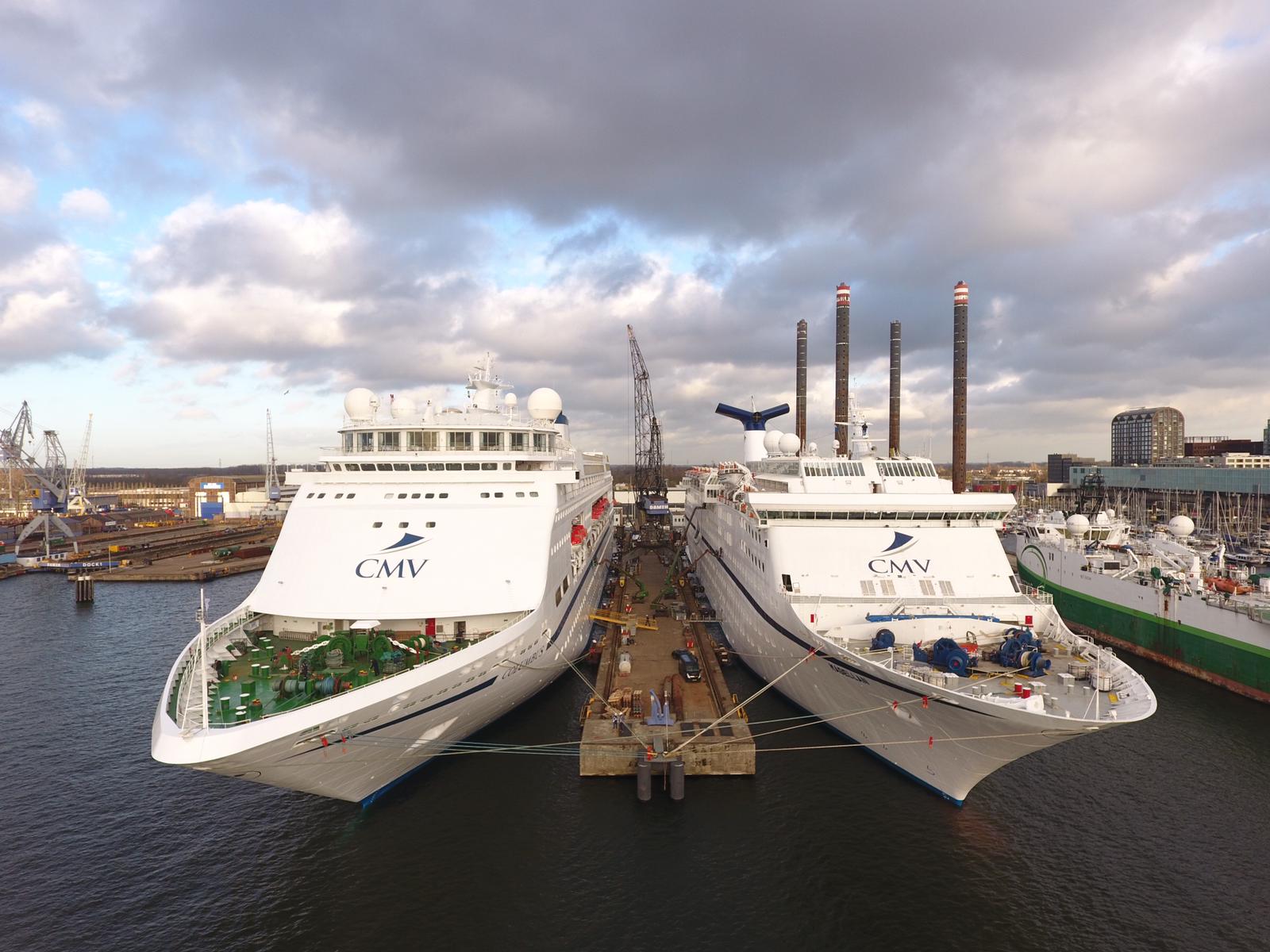 Simultaneous DD repairs of two Cruisers of GLOBAL SHIPPING at DAMEN Shiprepair Amsterdam. November 2018